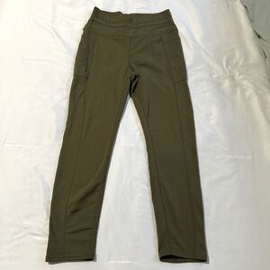 Adrienne Vittadini Sport Fleece Lined Leggings Sz S Olive green 24” w pockets